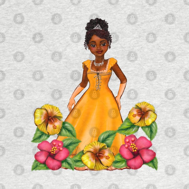 Princess Coco with hibiscus flowers  ! beautiful  black girl with Afro hair, brown eyes and dark brown skin. Hair love ! by Artonmytee